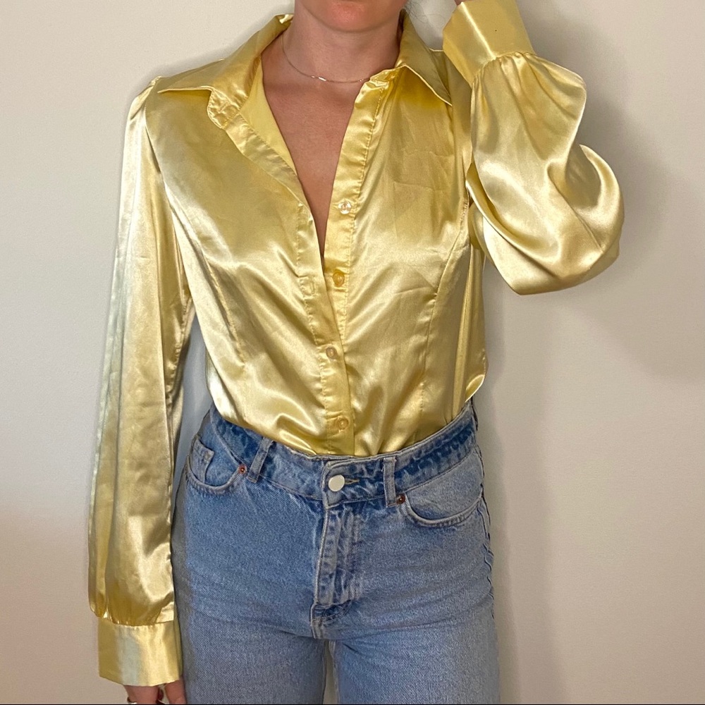 Silk Yellow Button Down Shirt